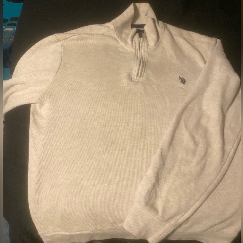 Size L.  Ralph Lauren Polo Sweater Beige Quarter Zip Sweater Blue Pony